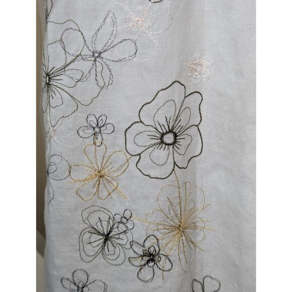 Vtg Richard Malcolm Irish Linen Ecru Embroidered Flowers Button Front Shirt Sz M - Picture 9 of 11